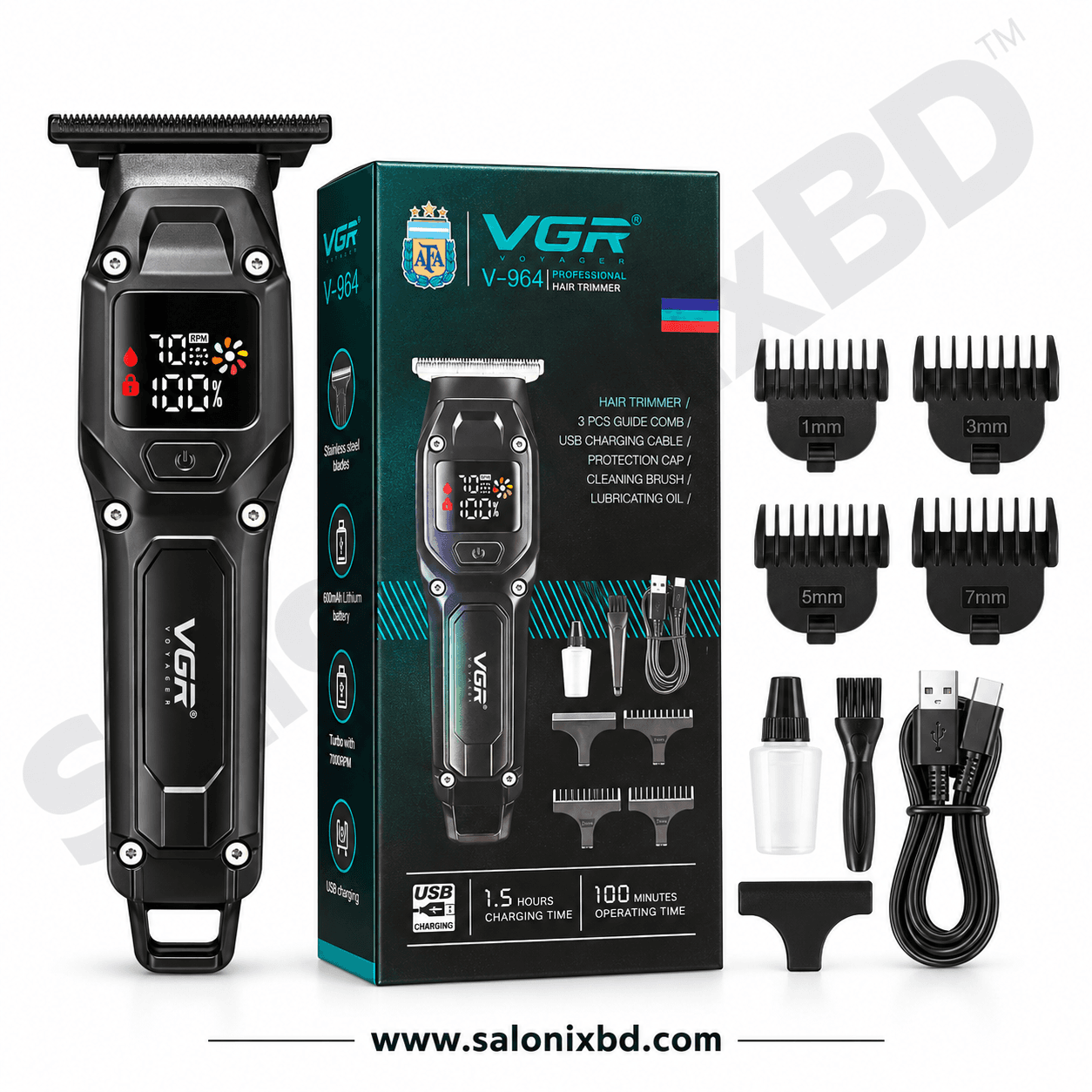 VGR V-964 Professional Hair Trimmer একটি আধুনিক ও শক্তিশালী কর্ডলেস হেয়ার ট্রিমার