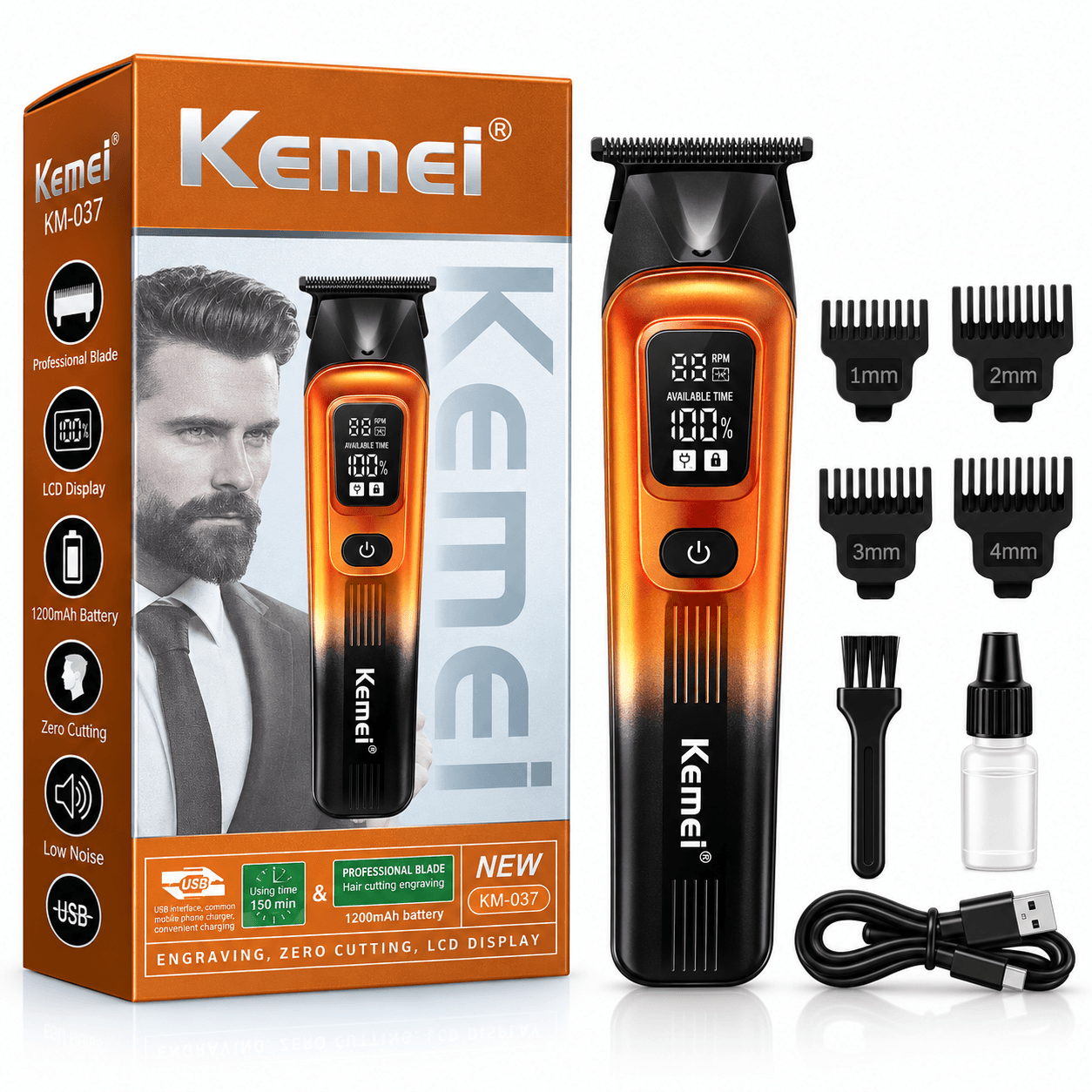 Kemei KM-037 Professional Hair Trimmer একটি আধুনিক ও রিচার্জেবল প্রফেশনাল ট্রিমার