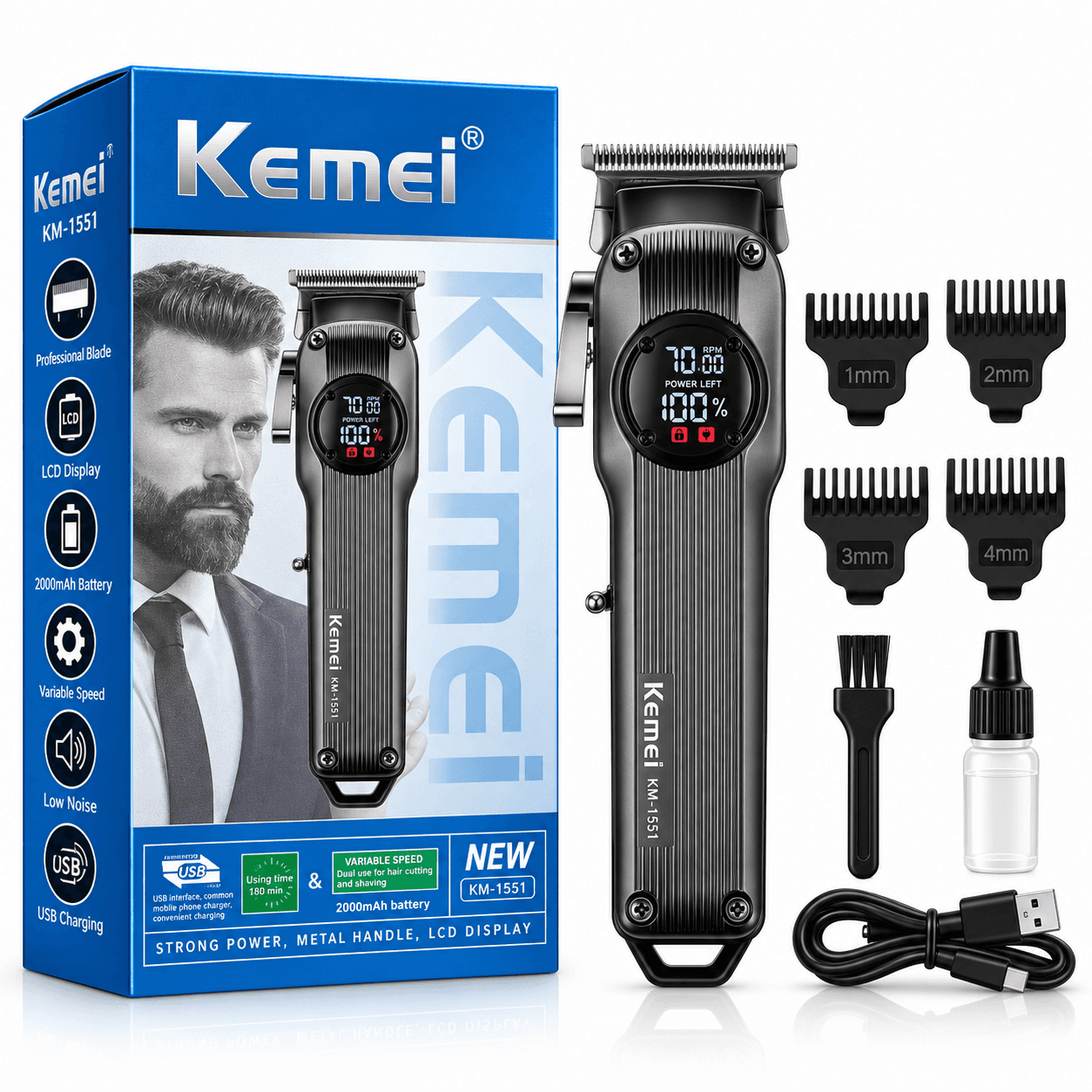 Kemei KM-1551 Professional Hair Clipper একটি শক্তিশালী ও প্রফেশনাল রিচার্জেবল হেয়ার ক্লিপার