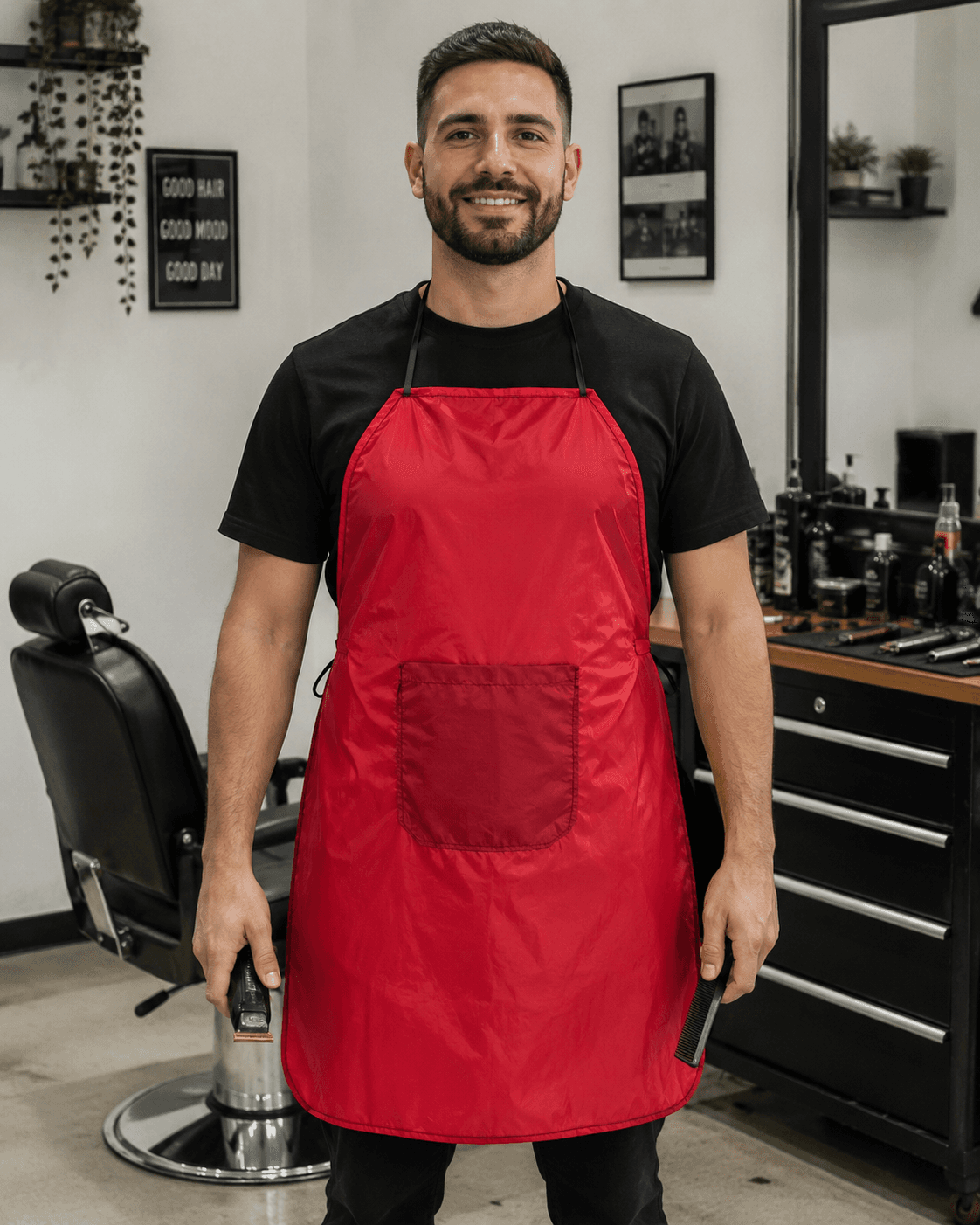 Professional Barber Apron হলো চুল কাটার সময় বার্বার বা হেয়ার স্টাইলিস্টের ব্যবহারের জন্য একটি হালকা পাতলা এপ্রোন