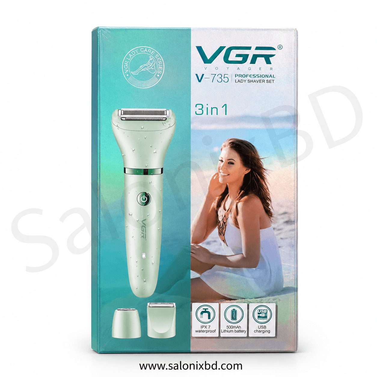 VGR V-735 Professional 3 in 1 Lady Shaver Set নারীদের ব্যক্তিগত গ্রুমিংয়ের জন্য একটি মাল্টি-ফাংশন রিচার্জেবল শেভার ও ট্রিমার