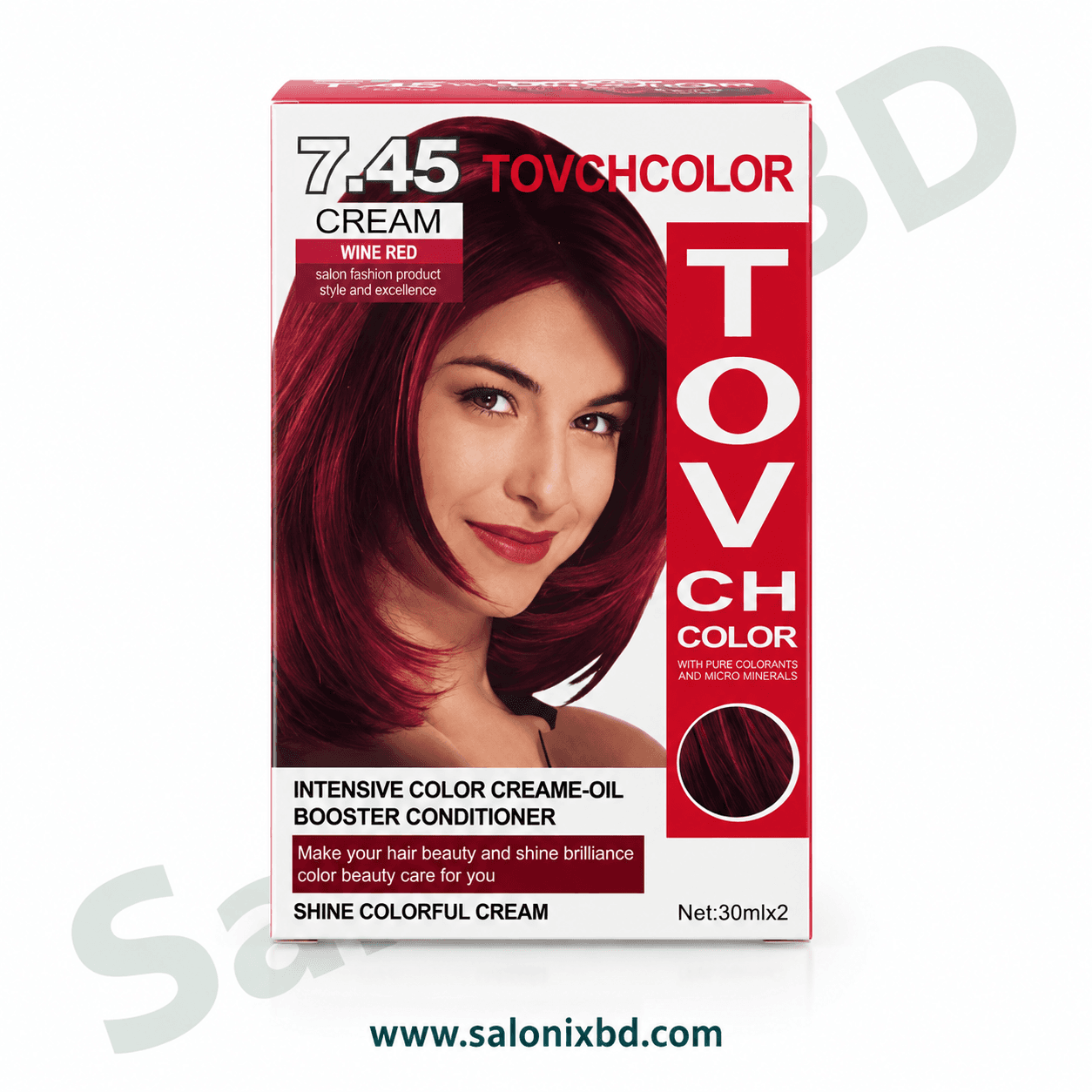 TOVCHCOLOR 7.45 Wine Red Hair Color Cream – 30ml × 2