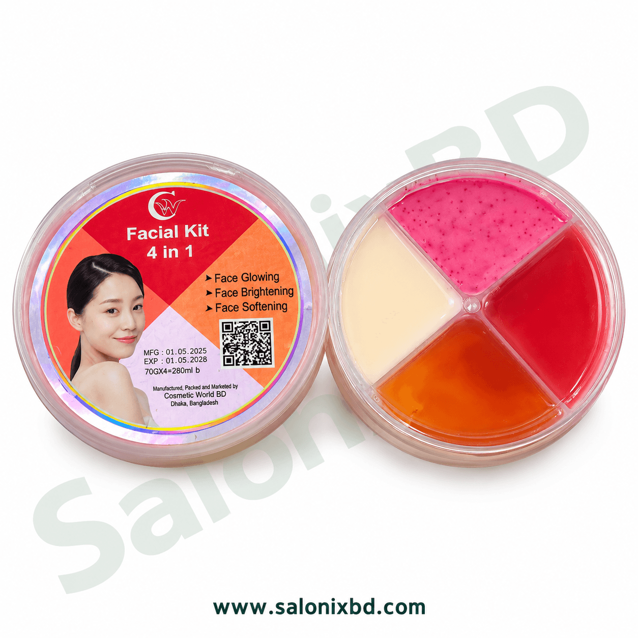 Facial Kit 4 in 1 হলো একসাথে চার ধরনের ফেস কেয়ার সুবিধা দেওয়ার জন্য তৈরি একটি কমপ্লিট ফেসিয়াল কিট