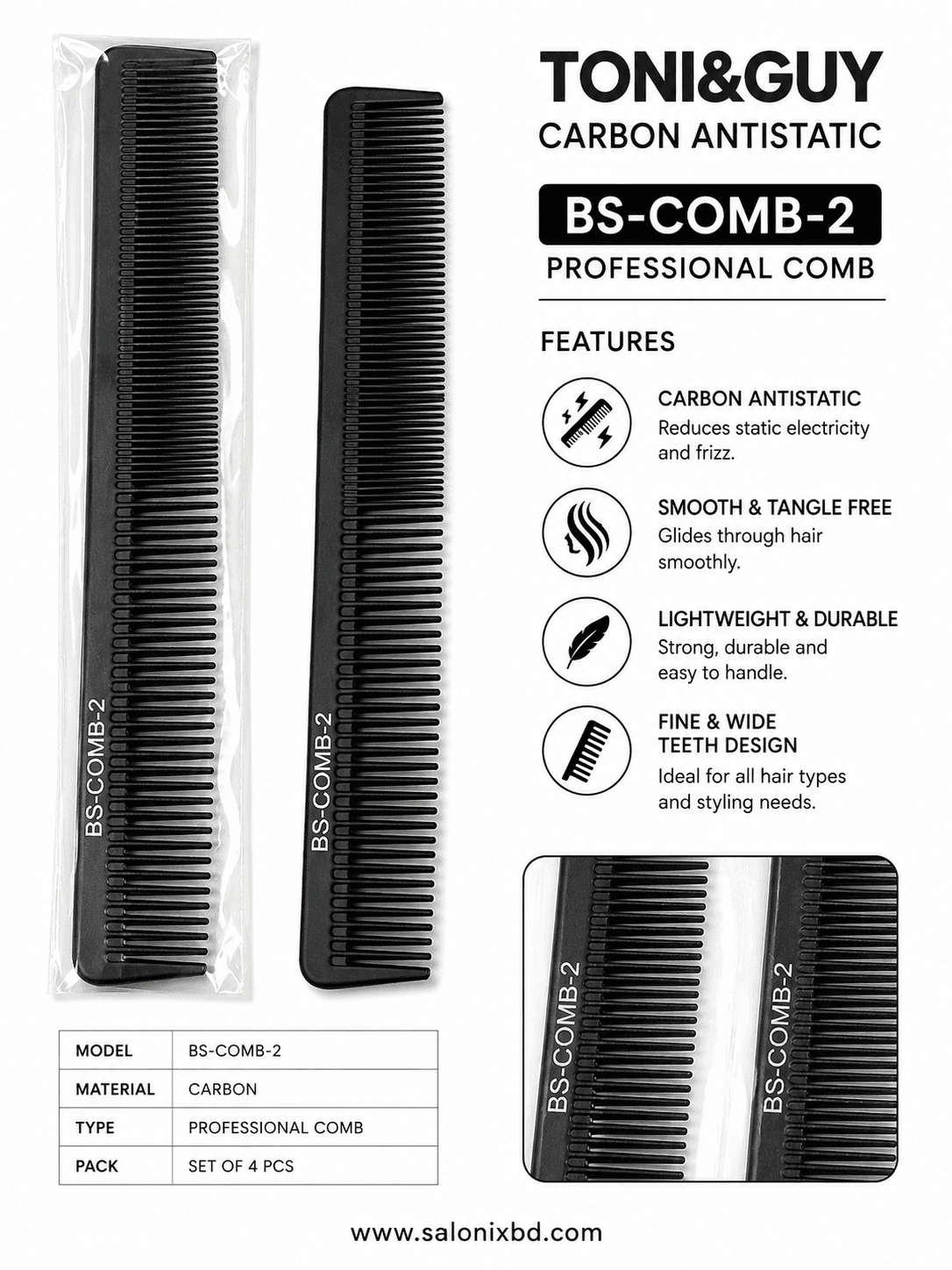 TONI&GUY Carbon Antistatic Professional Comb (BS-COMB-2)
