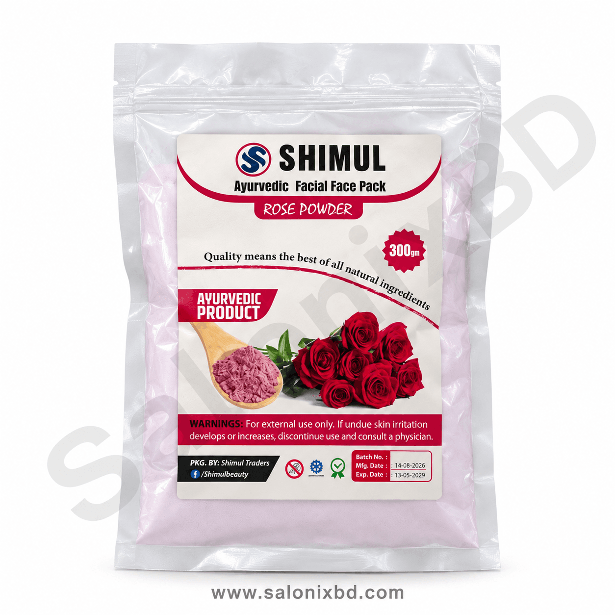 SHIMUL Ayurvedic Facial Face Pack Rose Powder হলো ত্বকের যত্নে ব্যবহার উপযোগী একটি আয়ুর্বেদিক ফেস প্যাক