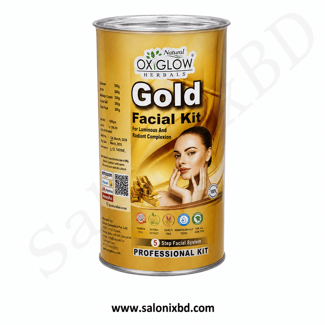 OXIGLOW Herbals Gold Facial Kit 1500g (Professional Kit) একটি প্রফেশনাল ৫-স্টেপ ফেসিয়াল কিট