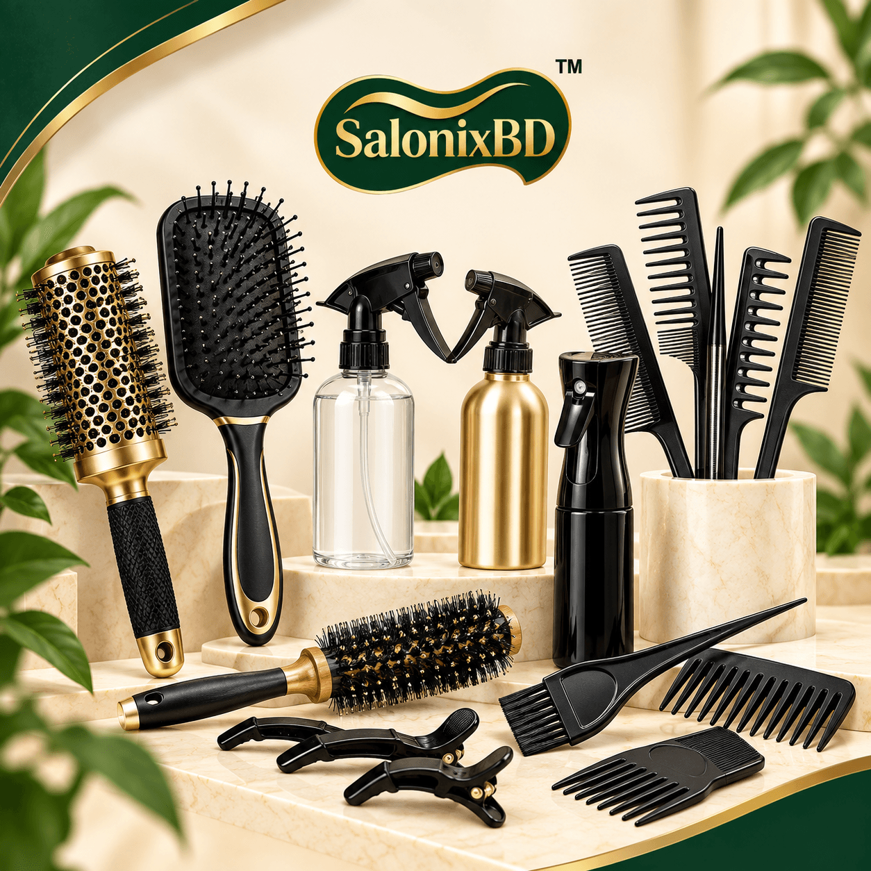 চিরুনি, ব্রাশ ও স্প্রে