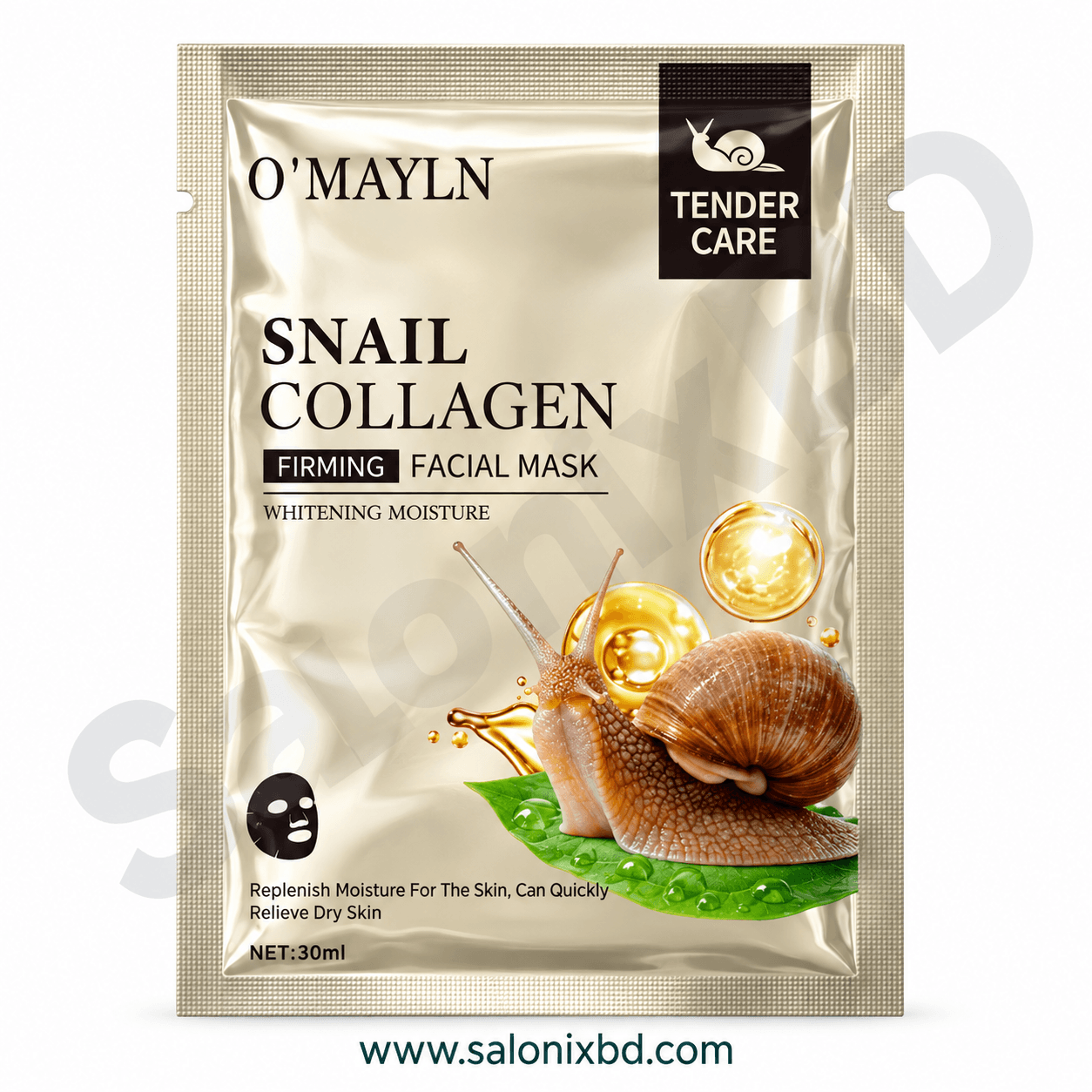 O’MAYLN Snail Collagen Firming Facial Mask 30ml হলো Snail ও Collagen ভিত্তিক একটি moisturizing facial sheet mask