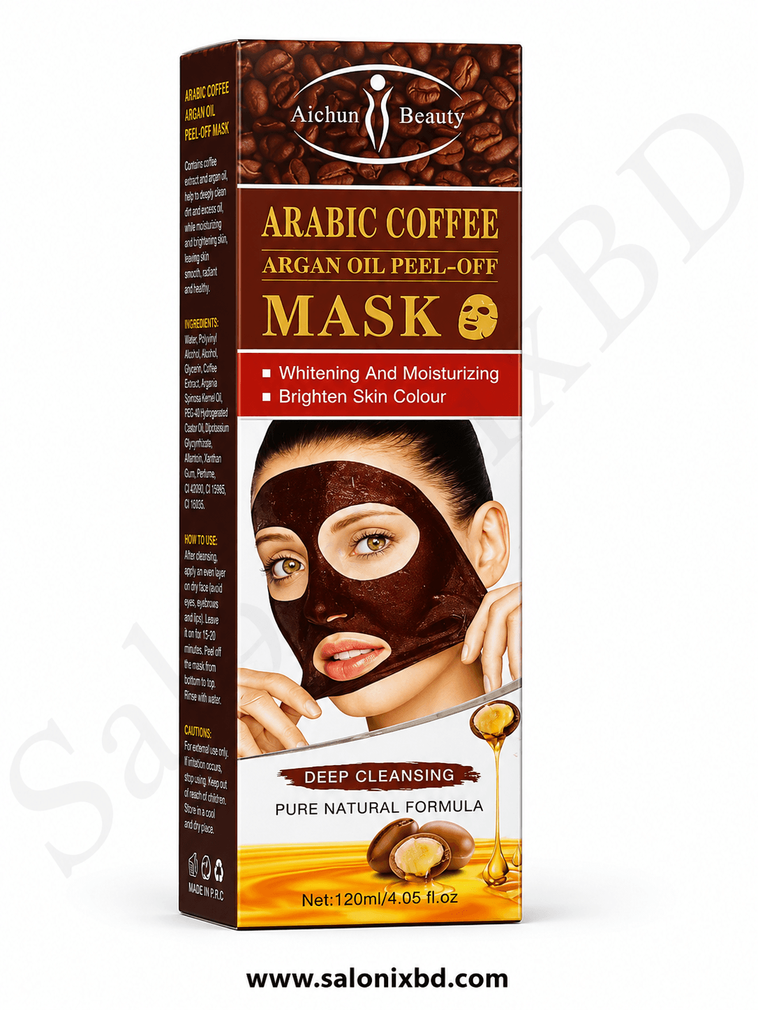 Aichun Beauty Arabic Coffee Argan Oil Peel-Off Mask ত্বকের ডিপ ক্লিনিং, অতিরিক্ত তেল ও ময়লা পরিষ্কার এবং ত্বককে আরও ফ্রেশ ও মসৃণ দেখাতে সহায়ক একটি পিল-অফ ফেস মাস্ক