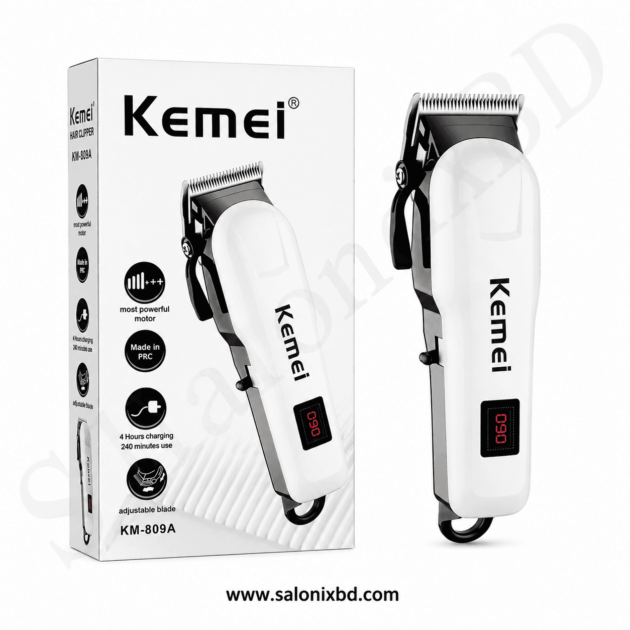 Kemei KM-809A Professional Hair Clipper হলো সেলুন, বার্বারশপ এবং ব্যক্তিগত ব্যবহারের জন্য একটি শক্তিশালী ও নির্ভরযোগ্য হেয়ার ক্লিপার