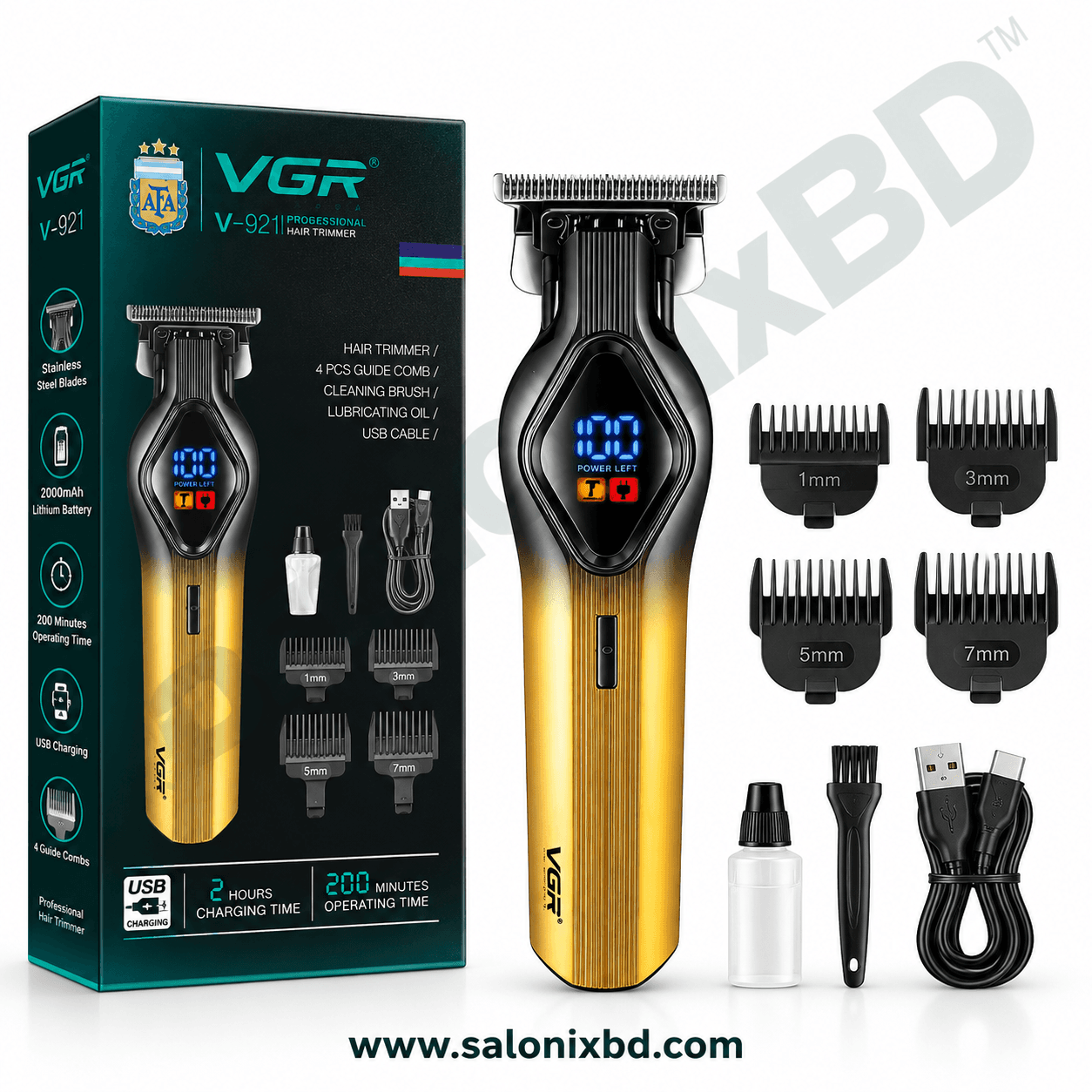 VGR V-921 Professional Hair Trimmer একটি শক্তিশালী ও আধুনিক কর্ডলেস ট্রিমার