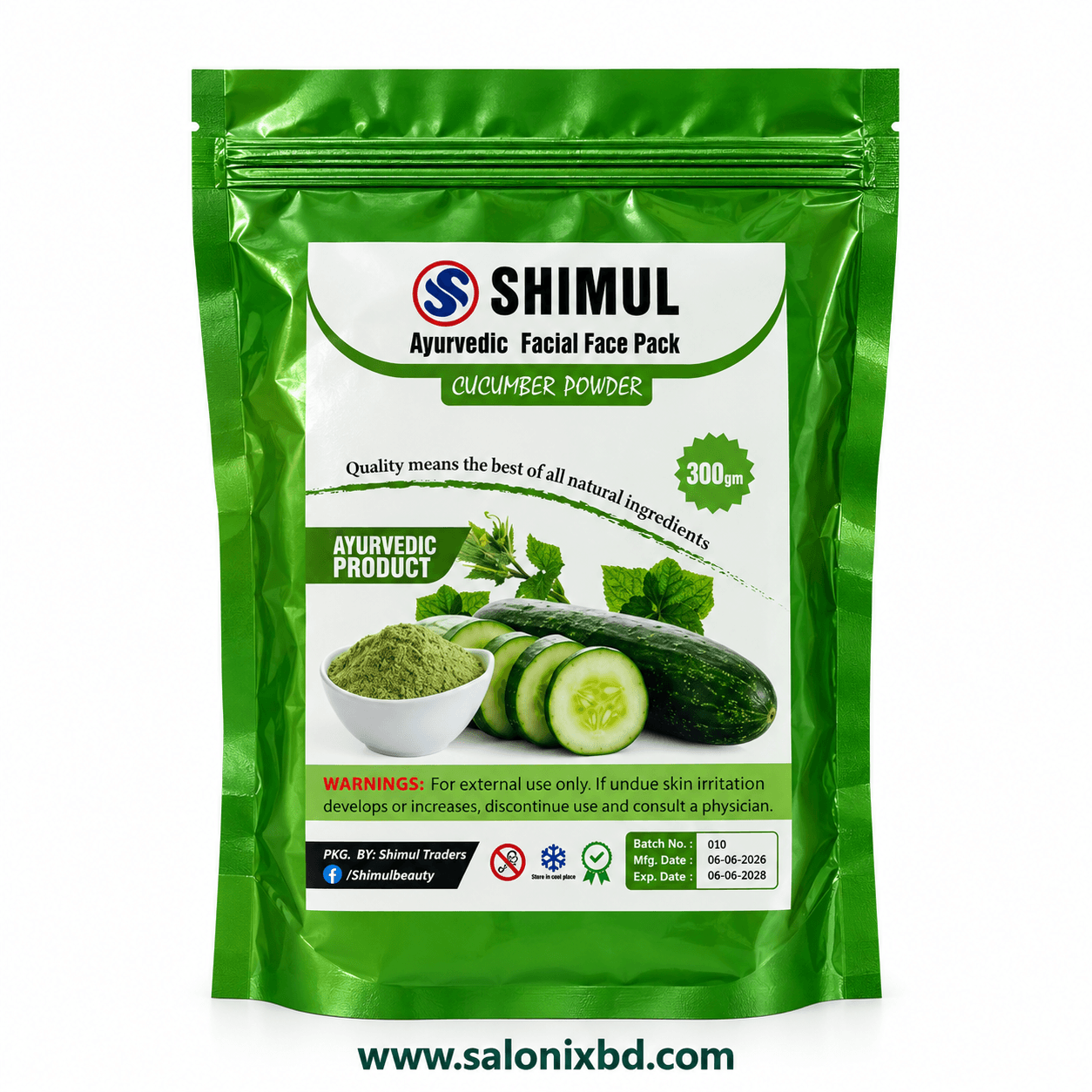 SHIMUL Ayurvedic Cucumber Powder Face Pack 300g ত্বককে ফ্রেশ, পরিষ্কার ও আরামদায়ক অনুভূতি দিতে সহায়ক একটি আয়ুর্বেদিক ফেস প্যাক