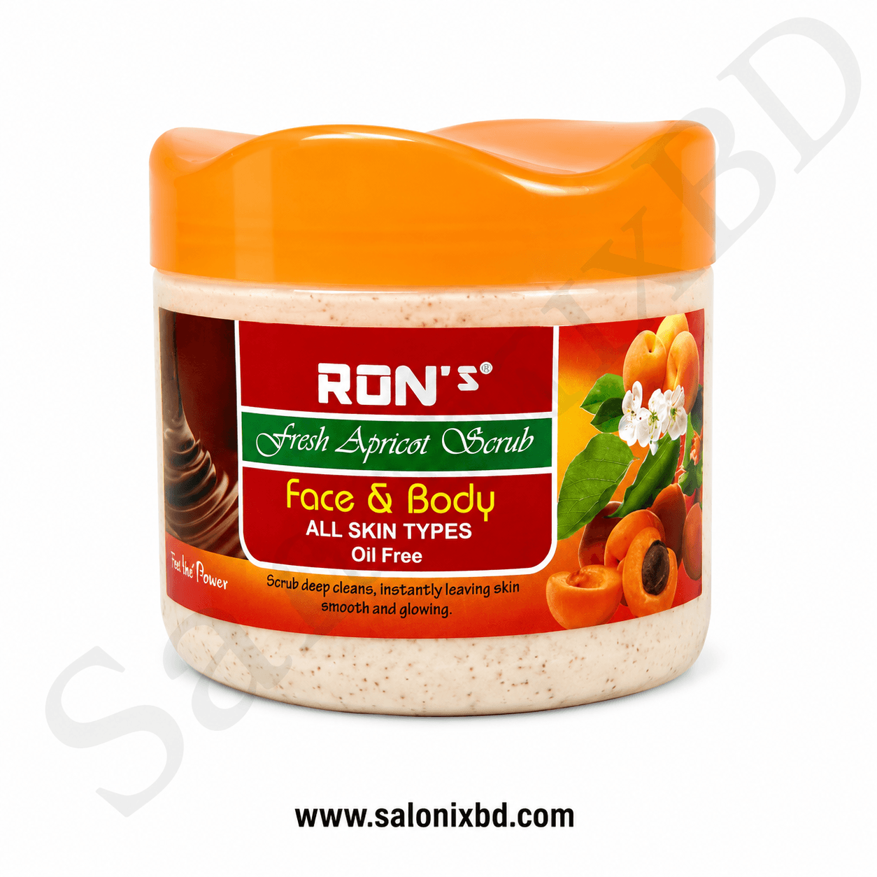 RON'S Fresh Apricot Scrub – Face & Body এপ্রিকট এক্সট্র্যাক্ট সমৃদ্ধ ফেস ও বডি স্ক্রাব গভীরভাবে ত্বক পরিষ্কার করতে সাহায্য করে (500gm)
