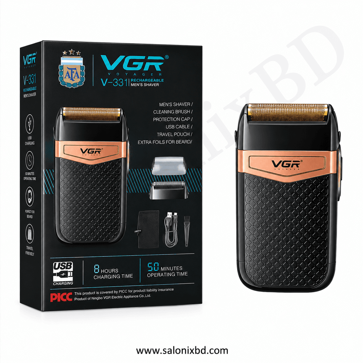 VGR V-331 Rechargeable Men’s Shaver পুরুষদের দৈনন্দিন দাড়ি শেভিং ও গ্রুমিংয়ের জন্য কমপ্যাক্ট রিচার্জেবল ফয়েল শেভার