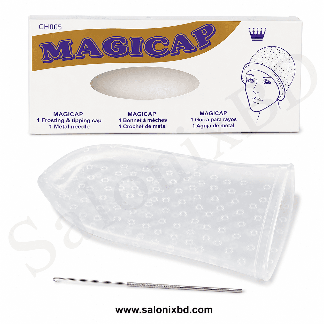 MAGICAP Frosting & Tipping Cap হলো চুলে হাইলাইট, ফ্রস্টিং, টিপিং ও সিলেক্টিভ হেয়ার কালার করার জন্য ব্যবহৃত একটি প্রফেশনাল সেলুন টুল