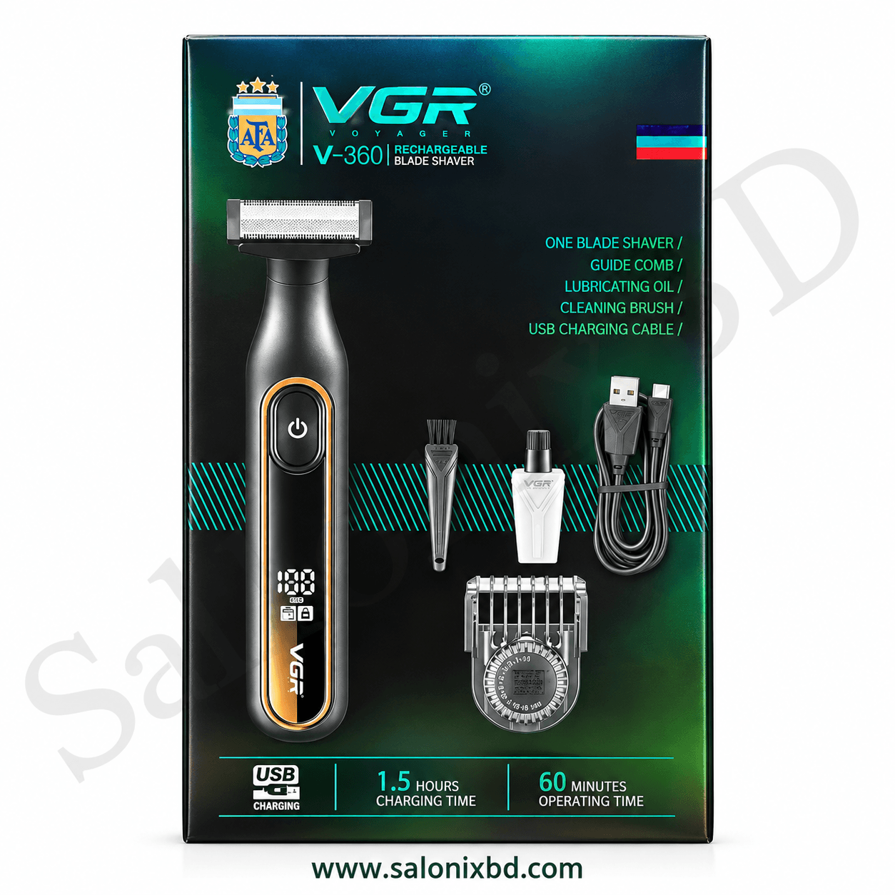 VGR V-360 Rechargeable Blade Shaver হলো দাড়ি শেভিং, ট্রিমিং ও ফিনিশিংয়ের জন্য উপযোগী একটি কমপ্যাক্ট ও রিচার্জেবল গ্রুমিং ডিভাইস